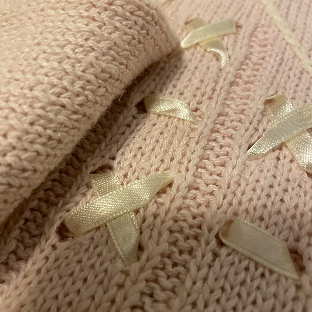 VTG Ribbon Knit Embroidered Sweater | Cottagecore Pink Floral | Laura Gayle M - Picture 9 of 10